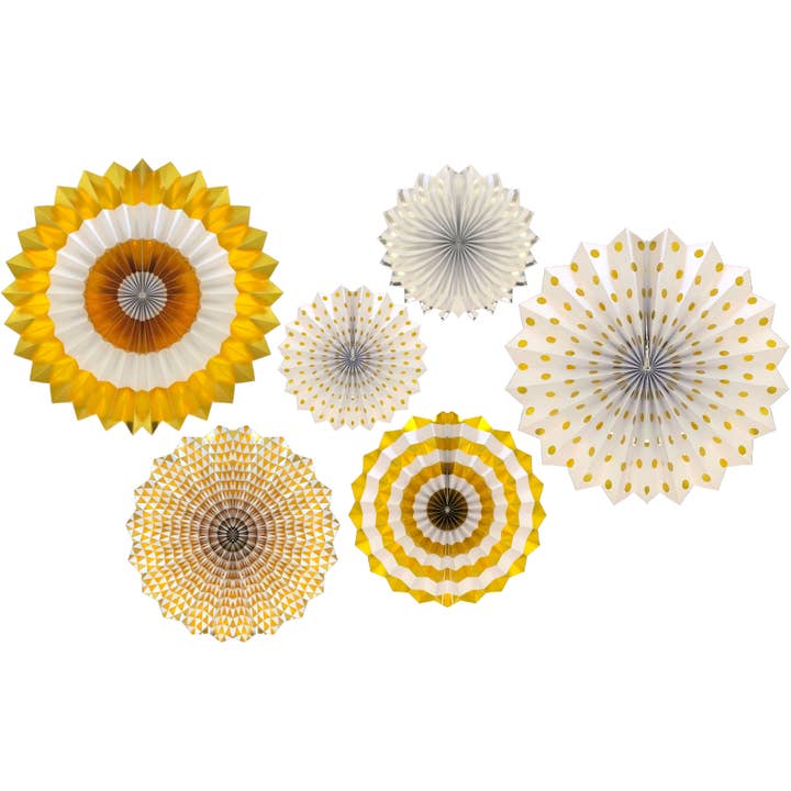 Peacock Supplies - Wholesale Party/Paper Folding Fan - Paper Fans (6pk) - Gold & White