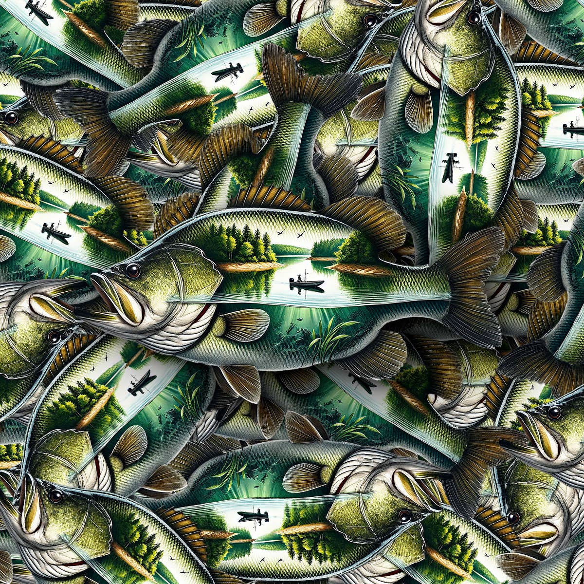 PiggyPrintStickers – wholesale Sticker – Bass Sticker | Lake Fishing Scene | Waterproof Vinyl2