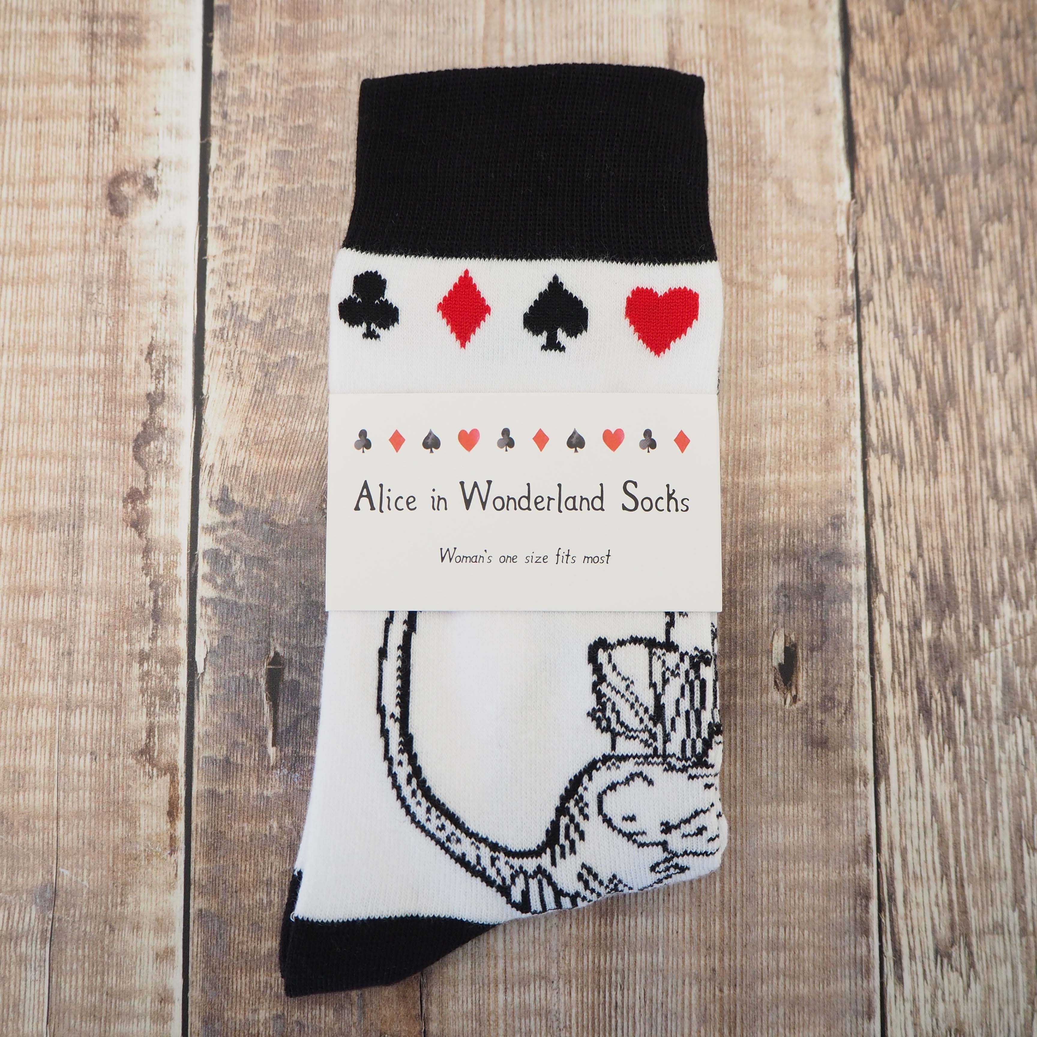 LiteraryEmporium - Wholesale Socks - Unisex - Alice In Wonderland Black White Red Cotton Book Lover Socks1