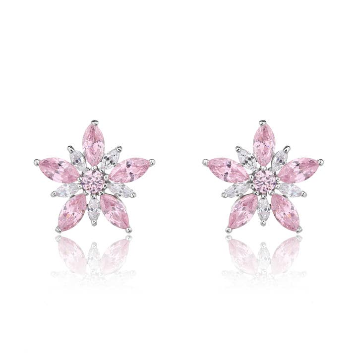 925 silver flower earrings with pink zircon – Gran for wholesale by 925 STERLING