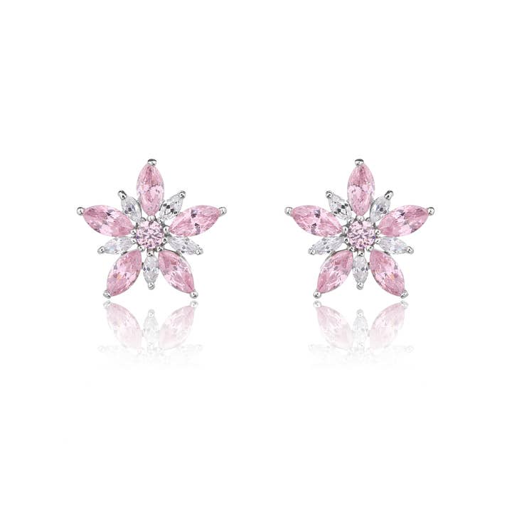 925 silver flower earrings with pink zircon – Gran for wholesale by 925 STERLING