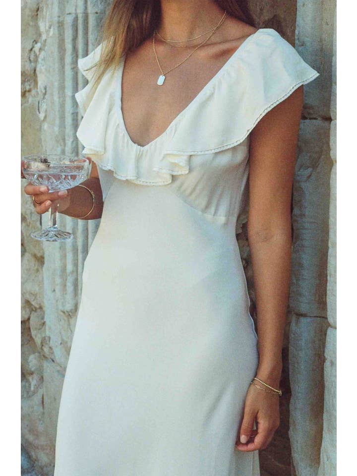 merritt charles - Vendita all'ingrosso Vestito - Donna - Abito Florence - Abito in seta color avorio con bordo in pizzo sulla scollatura2