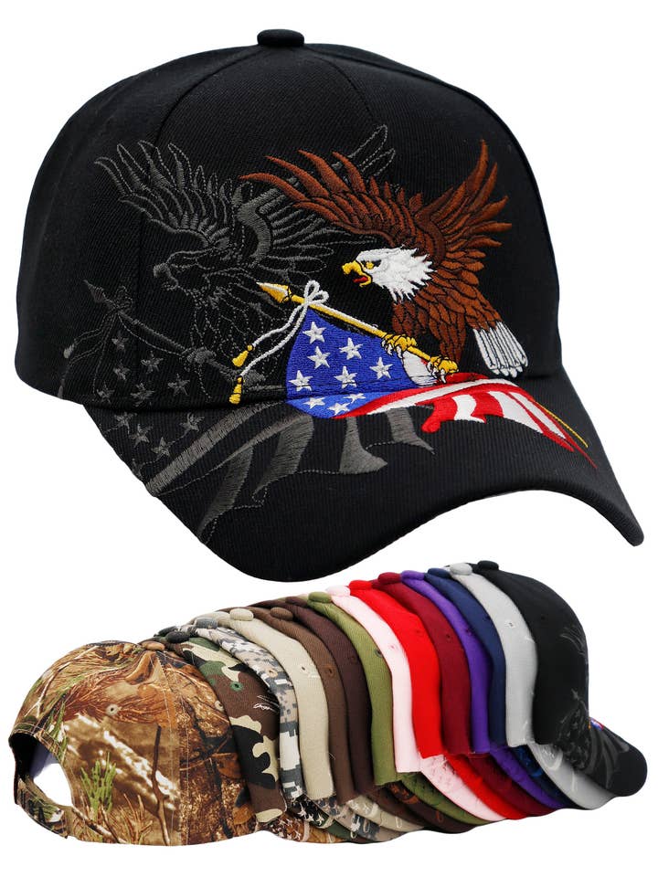 Cappellino da Baseball in Acrilico con Aquila e Bandiera Americana per la vendita all'ingrosso da parte di Cap Zone