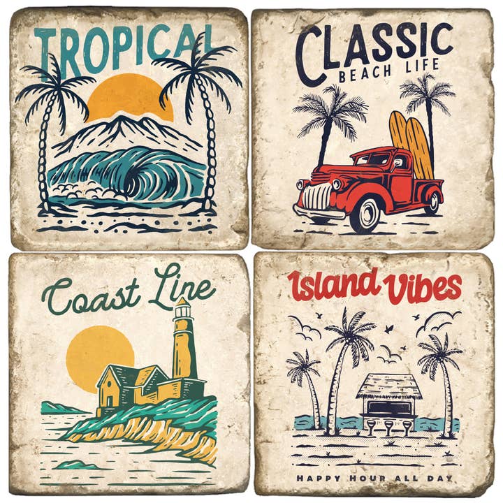 Strandliv - tumlad marmor glasunderlägg set/4 för wholesale av Studio Vertu