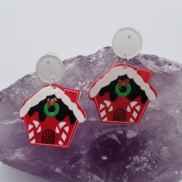 Christmas Candy Cane House akryl örhängen för wholesale av magnolia jewelry