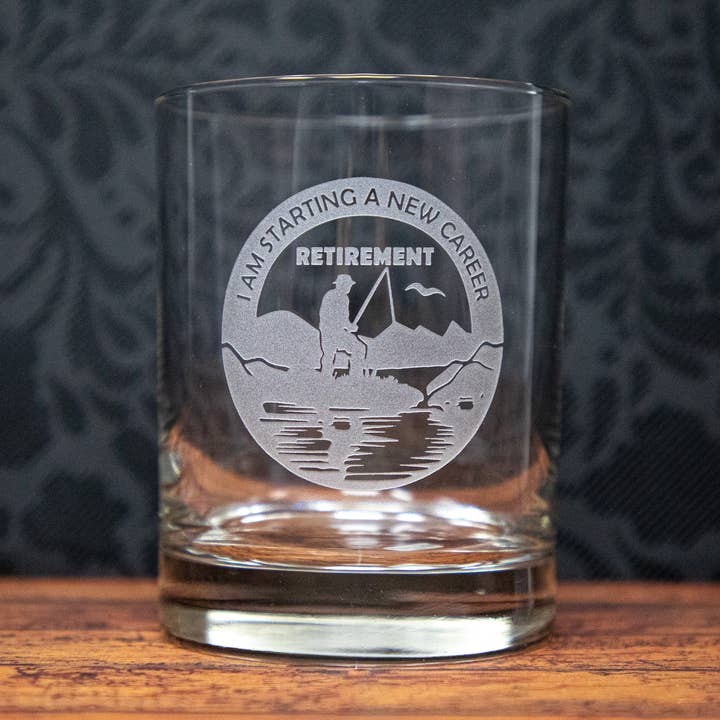 Starting a New Career Fishing Retirement Etched Drinkware for wholesale by Gifts of Glass & Wear