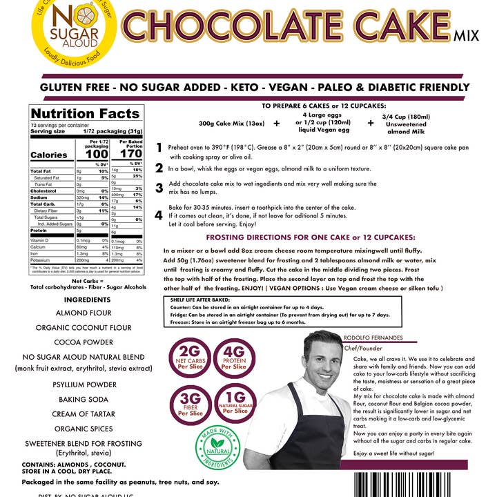 No Sugar Aloud LLC - Wholesale Cake Mix - BULK - Low-Carb Chocolate Cake Mix