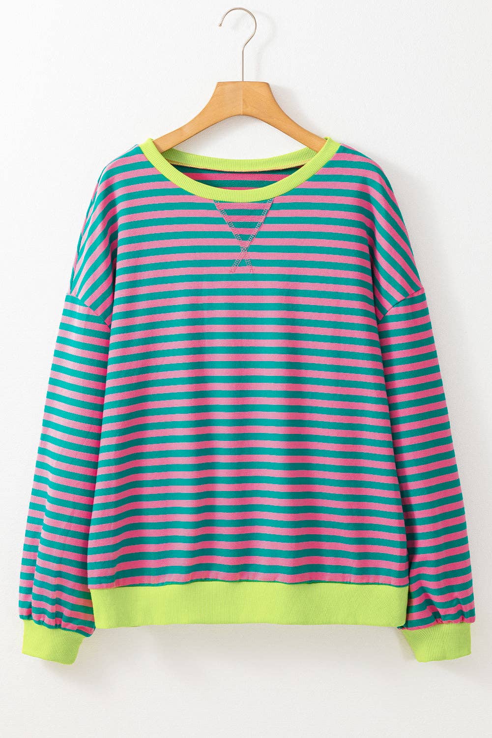 Green Stripe Oversized Colorblock Striped Pullover Sweatshirt for Women for wholesale on Faire13