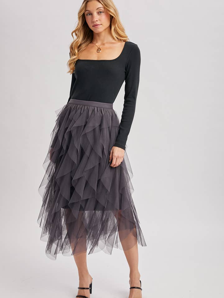 Bluivy - Wholesale Skirt - Women's - SPRIAL RUFFLED TULLE MIDI SKIRT6
