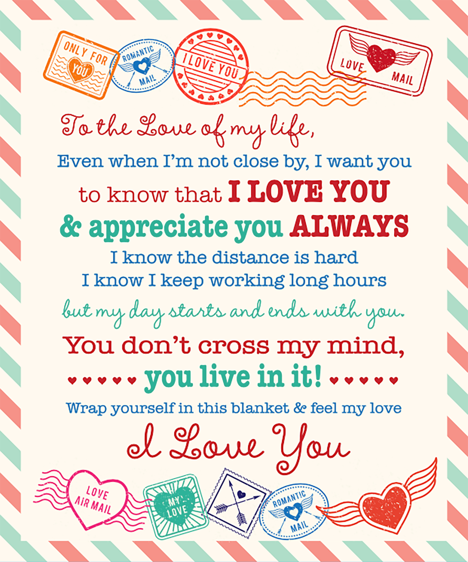 Novelty Closeout - Wholesale Throw Blanket - Jumbo Plush Fleece 50 x 60 Blanket Love Assortment- 6/Pack5