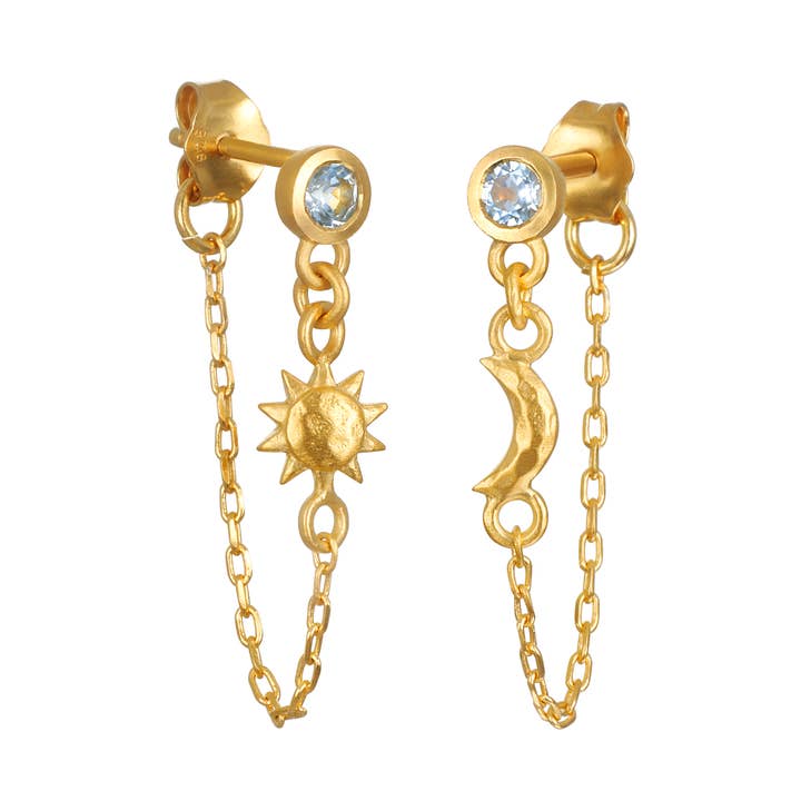 Moon & Star Blue Topaz Chain Earring for wholesale by Satya Jewelry