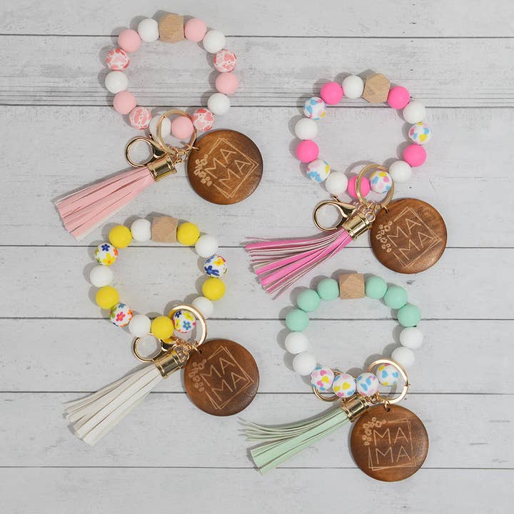 SoapElenGlen - Wholesale Keychain - Women's - Mama Silicone Bead Tassel Keychain, Mother’s Day Gift