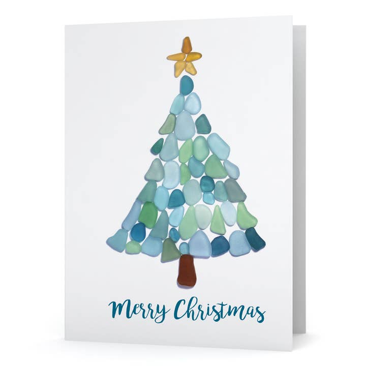 Etched by the Sea, Inc. - Wholesale Christmas Card - Sea Glass Sea Foam Christmas Tree Print Holiday Card