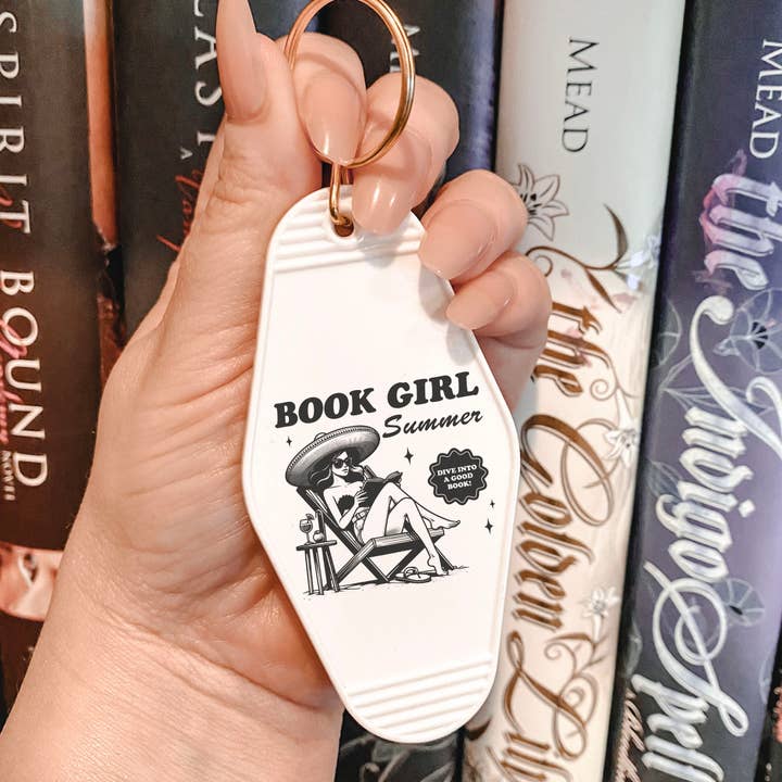 Book Girl Summer Motel Keychain for wholesale by The Swoon Room