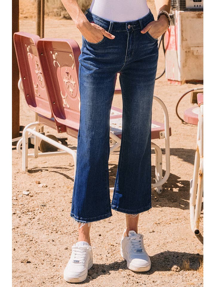 fashionworks - Wholesale Jeans - Women's - Fashion Mineral Wash Raw Hem High Waist Flared Jeans*4-16