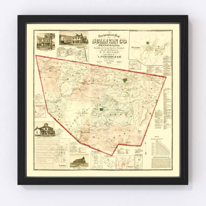 Vintage Map of Sullivan County, Pennsylvania 1872 for wholesale by Ted's Vintage Art