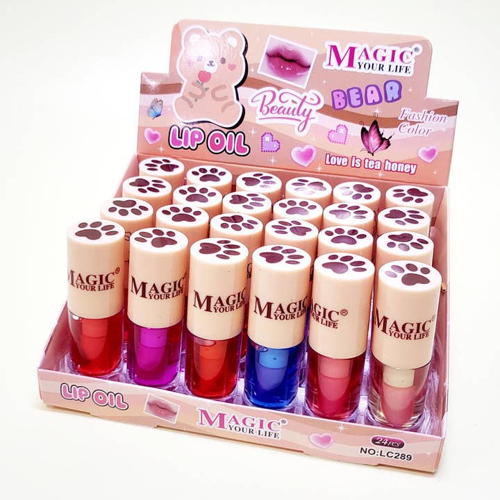 Assorted Color 24 pcs Bear Theme Lip Oil for wholesale on Faire