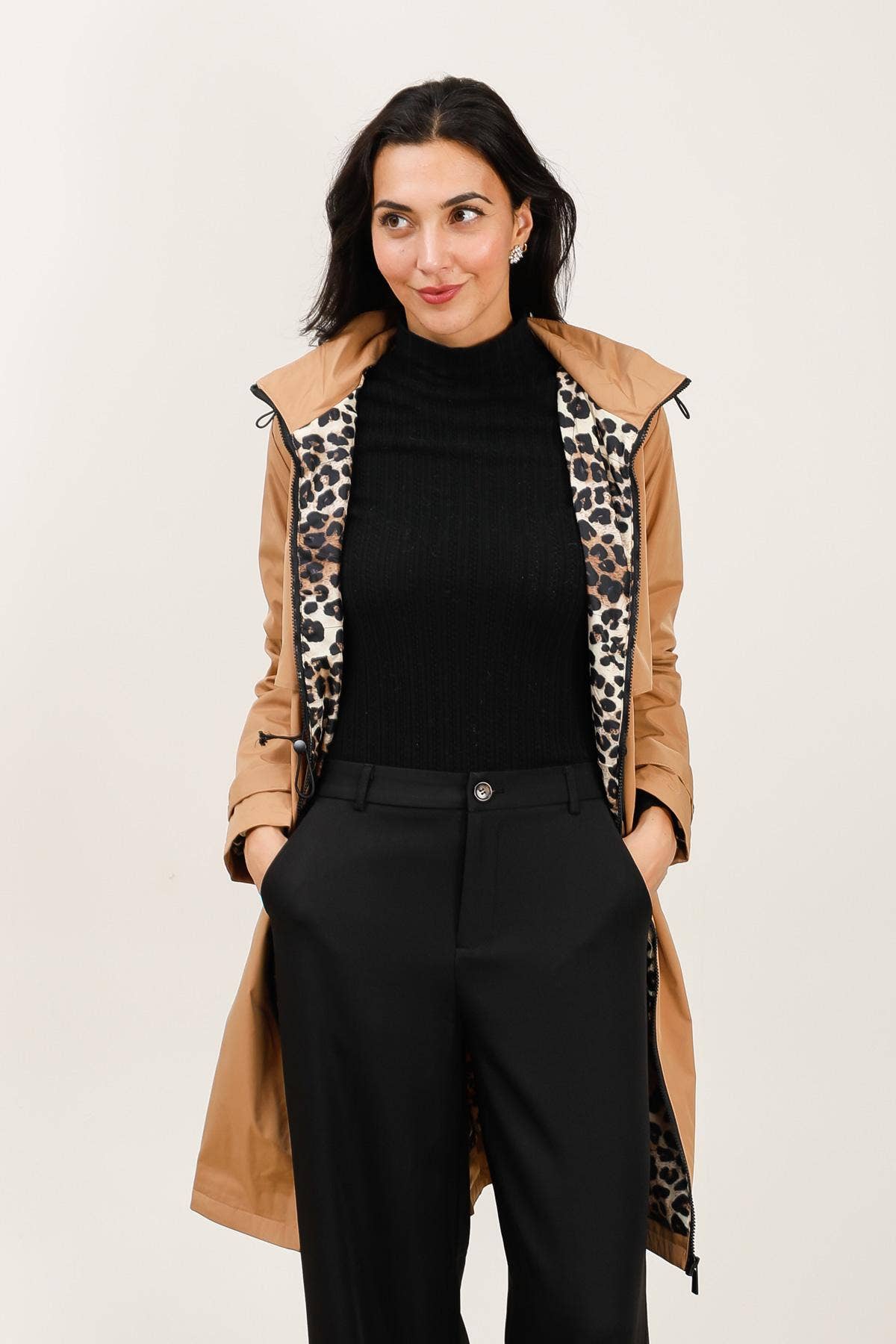 Attrait Paris - Wholesale Windbreaker - Women's - Leopard lined waterproof long jacket9