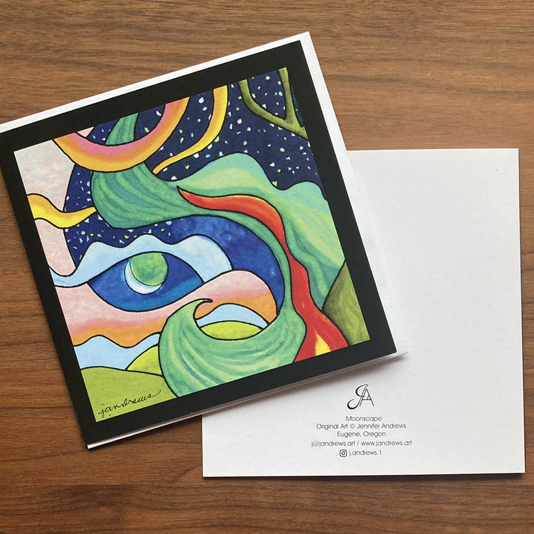 J. Andrews Art & Design - Wholesale Everyday Greeting Card - Moonscape - Abstract Art Card, Square, Blank Inside1