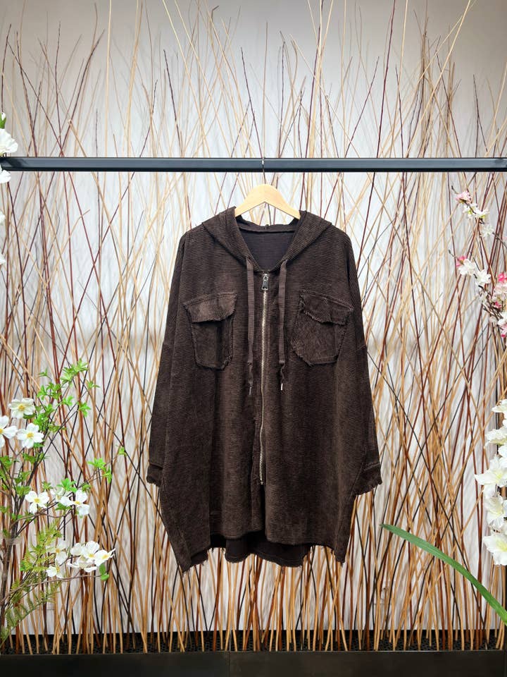 L'Emotion - Wholesale Hoodie - Dames - Fluweelkleurige, geplooide fluwelen hoodie met versleten effect en brede ritssluiting3