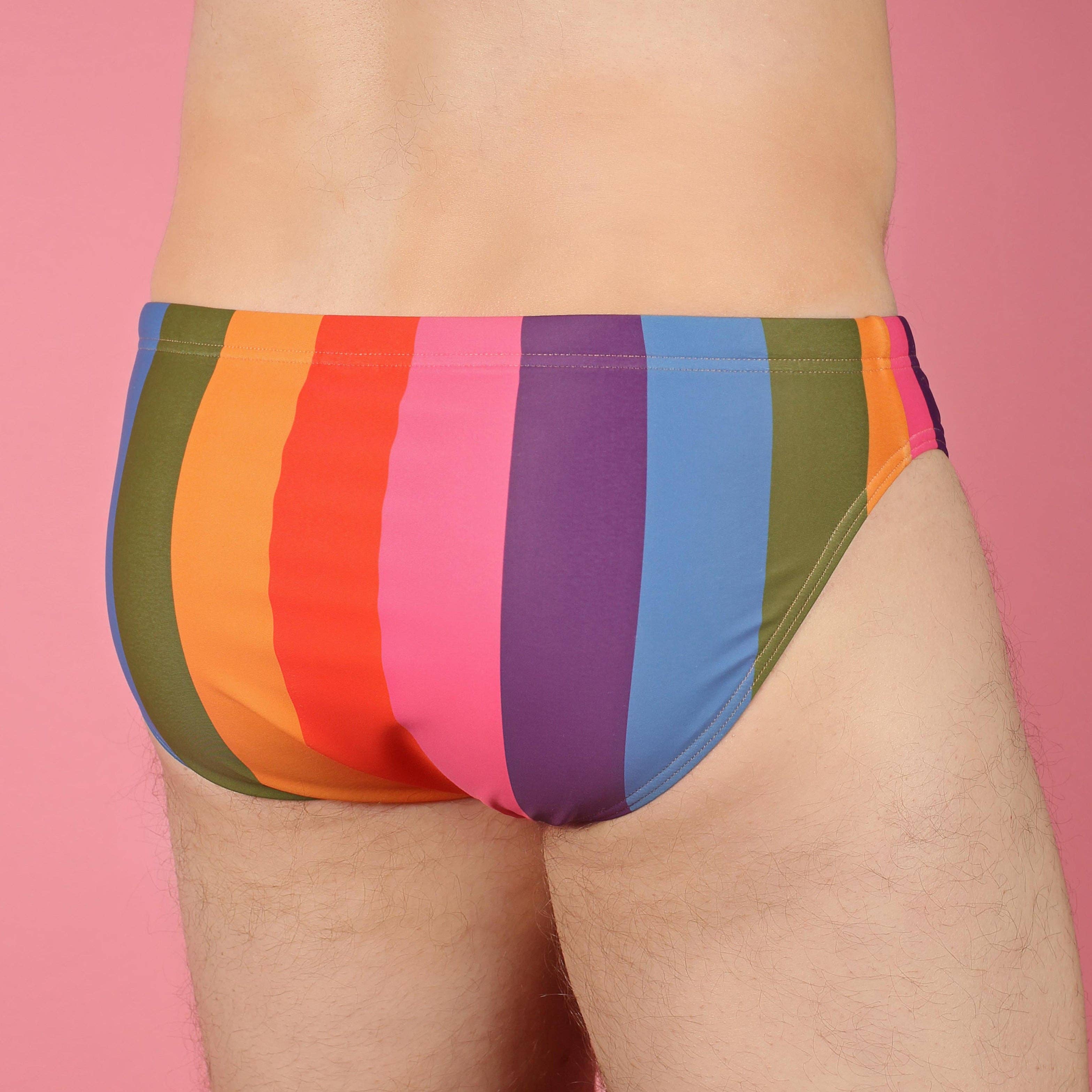 Pander - Wholesale Swim Bottoms - Men's - Pastel Rainbow Stripe Swim Brief1
