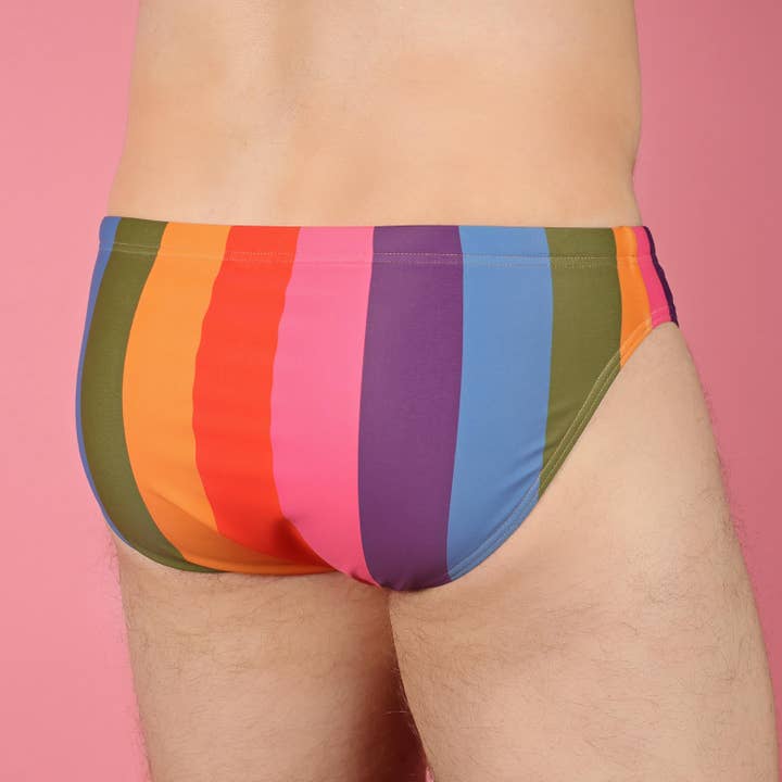 Pander - Wholesale Swim Bottoms - Men's - Pastel Rainbow Stripe Swim Brief1