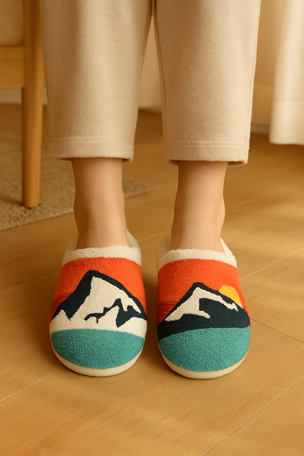 Northern Icons Creations INC – wholesale Slippers – Unisex – Mountain Sunrise Fleece Slippers - Cozy Indoor Cabin Gift House Shoes for Women0