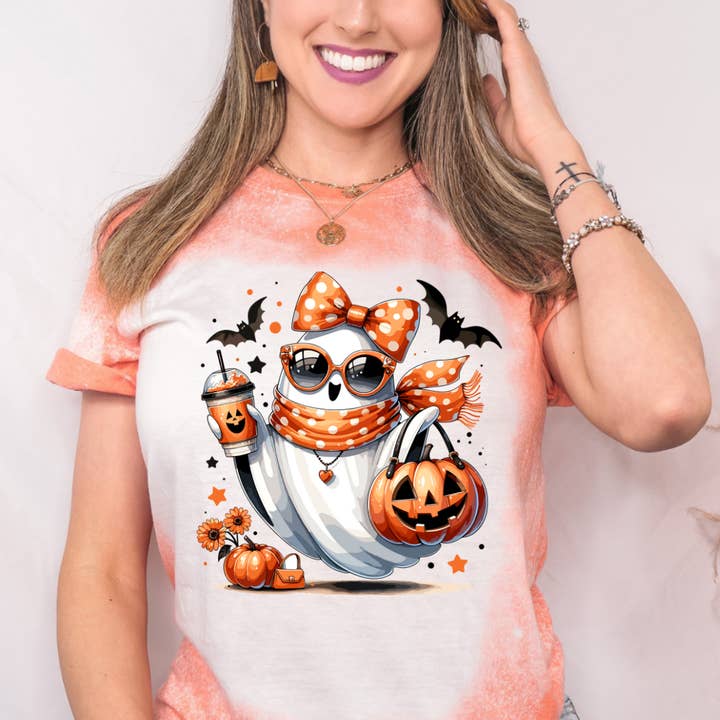 Boo-Jee Ghost Bleached Halloween Tee for wholesale by Hello Gorgeous Apparel