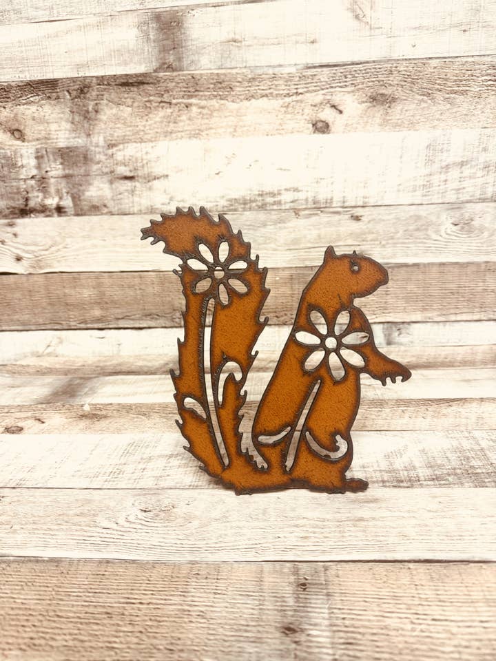 Squirrel Large Doodad Rustic Metal Tabletop Standing Garden for wholesale by Universal Ironworks USA