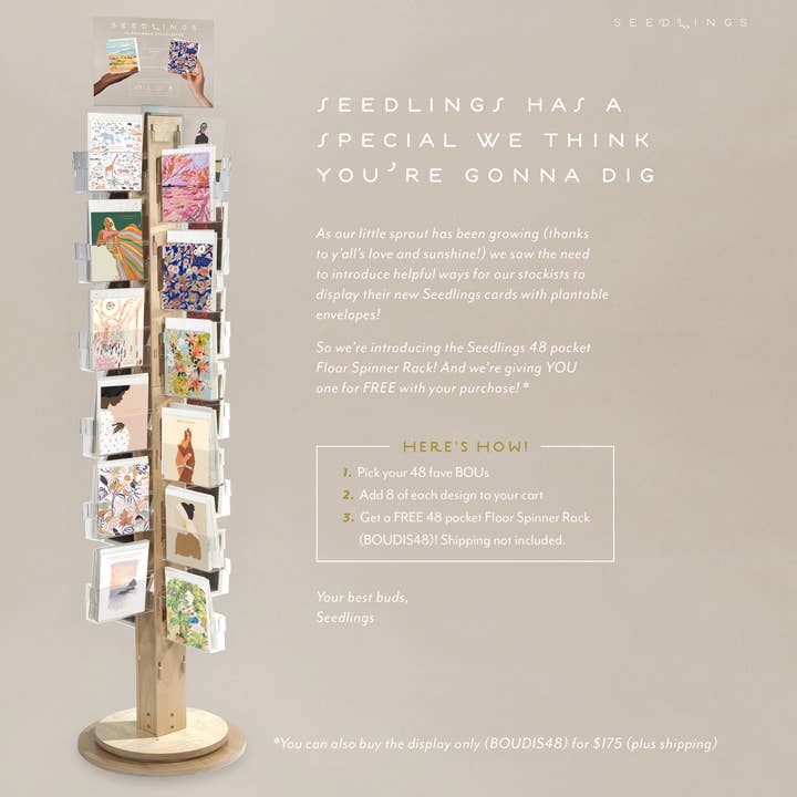 Seedlings Greeting Card 48 Pocket Floor Spinner Rack for wholesale by Seedlings