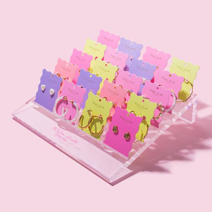 Taylor Elliott Designs - Wholesale Huggie Earrings - Huggie Earrings - Purple Flower w/ Pink Gem Dangles - Lucy