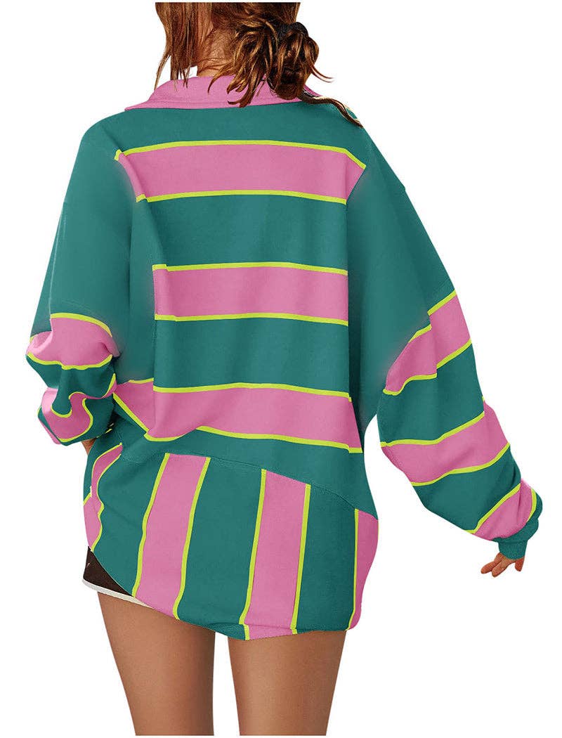 safistyle - Wholesale Polo - Women's - Striped Oversized Polo Top2