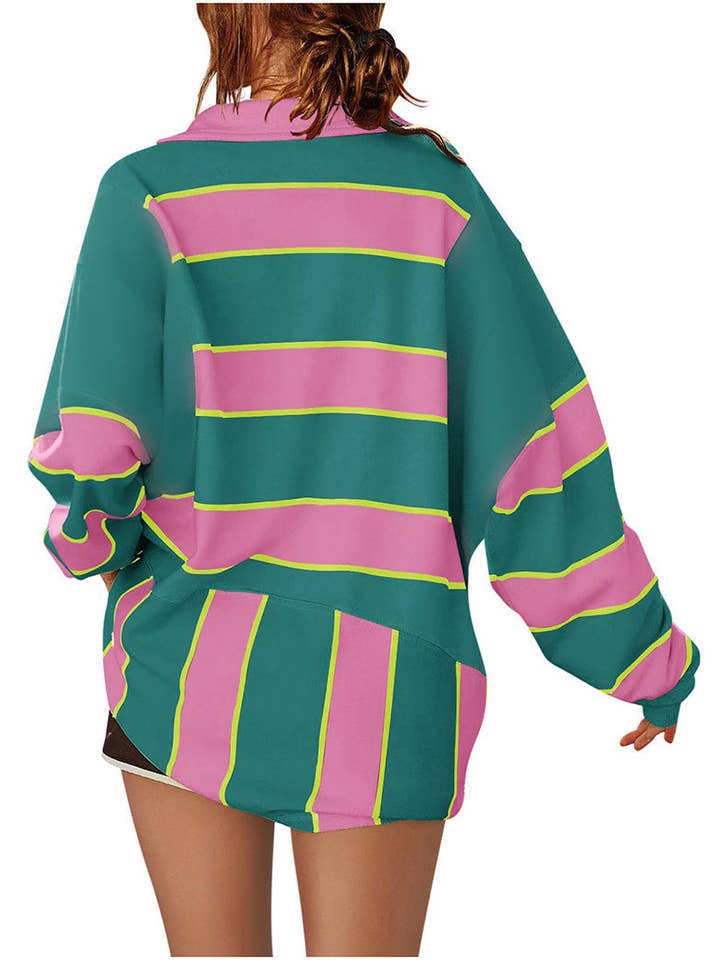 safistyle - Wholesale Polo - Women's - Striped Oversized Polo Top2
