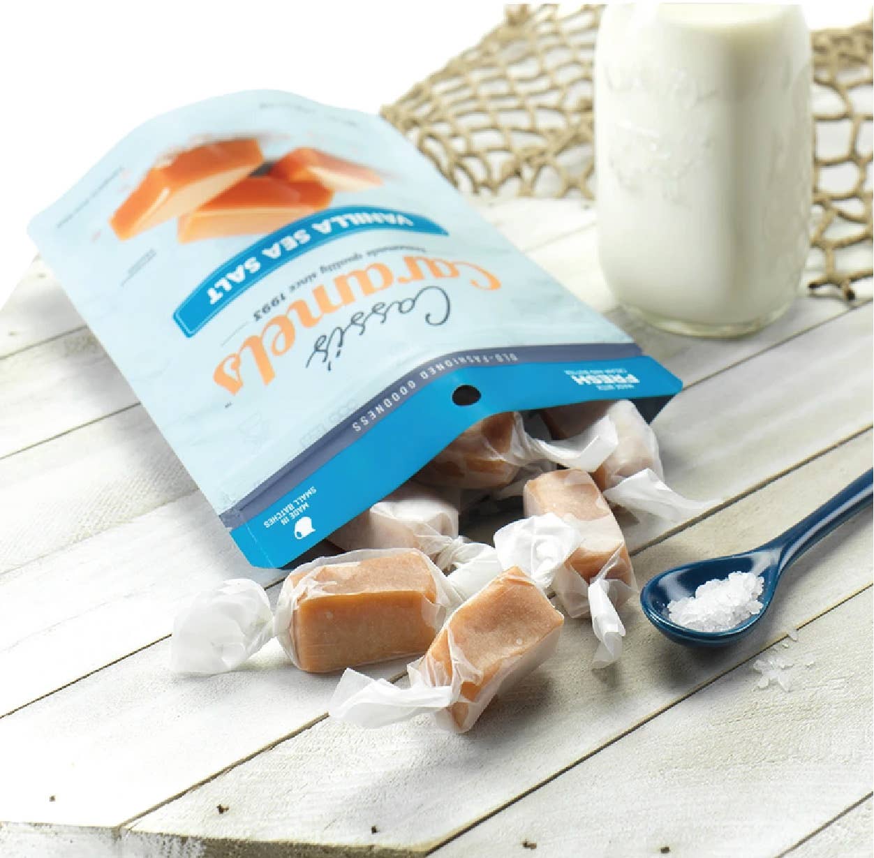 Sunflower Food Company - Wholesale Caramel - Cassi's Vanilla Sea Salt Caramels 12/4 OZ Resealable Bags1