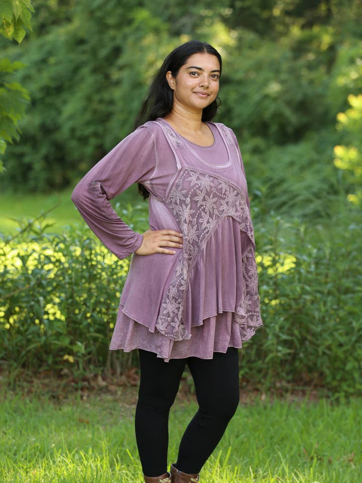 Mauve Serenity Blonde Bomuldsblanding 2-delt Kjole for engroshandel hos Sacred Threads