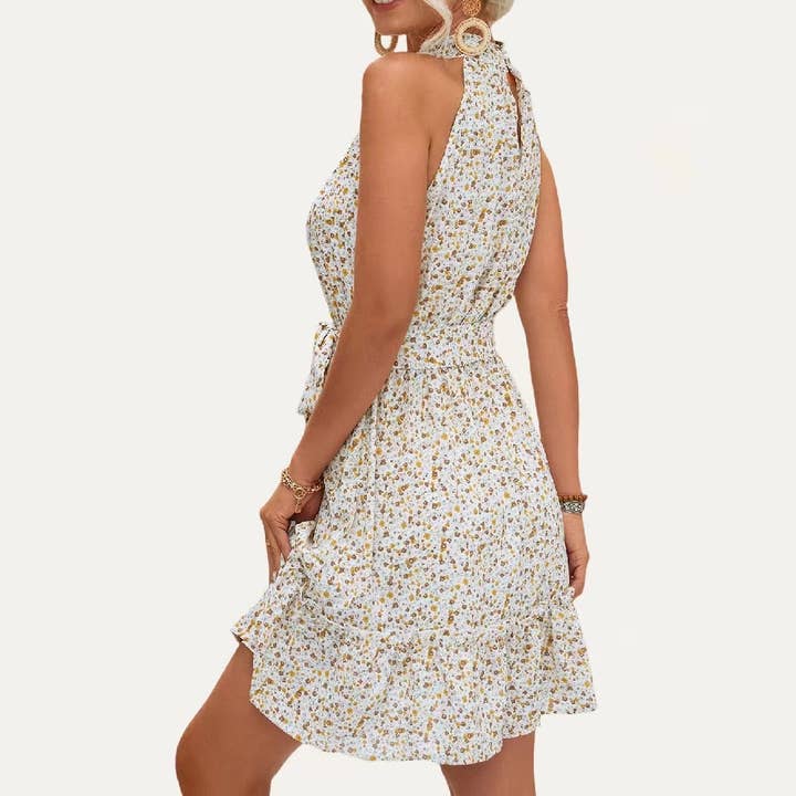 The Moment Collection - Wholesale Dress - Women's - Sweetest Floral Print Halter Neck Sleeveless Mini Dress2