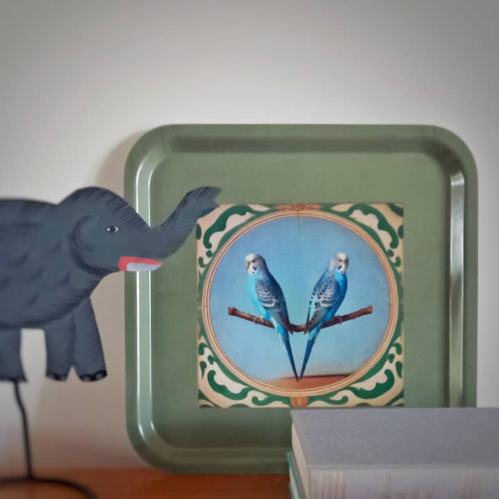 Odalisque Paris - Wholesale Decorative Tray - Green square tray the Parakeets4