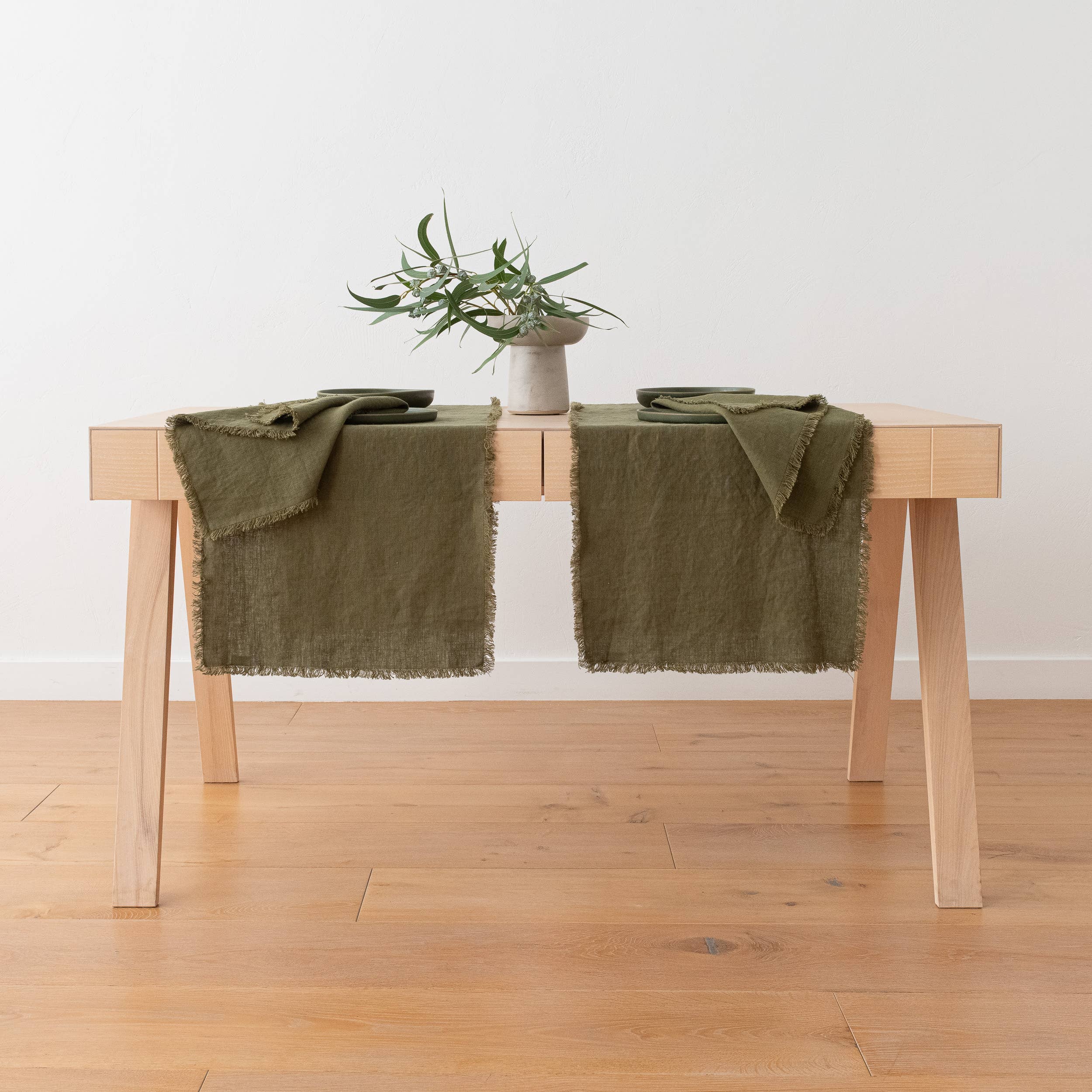 LinenMe - Wholesale Table Runner - Linen Table Runner Olive Green Terra Fringe7