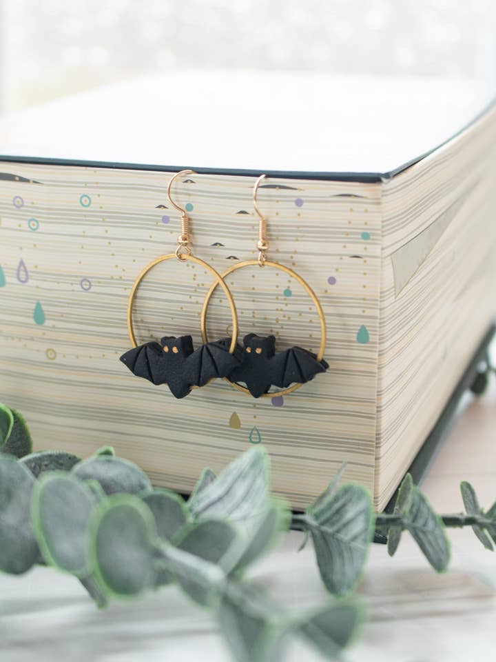Perched Bat Hoop Dangles for wholesale by EJ Clay Co