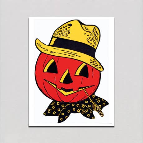 Jack-o'-Lantern com chapéu de palha - Impressão de Halloween por atacado de Laughing Elephant