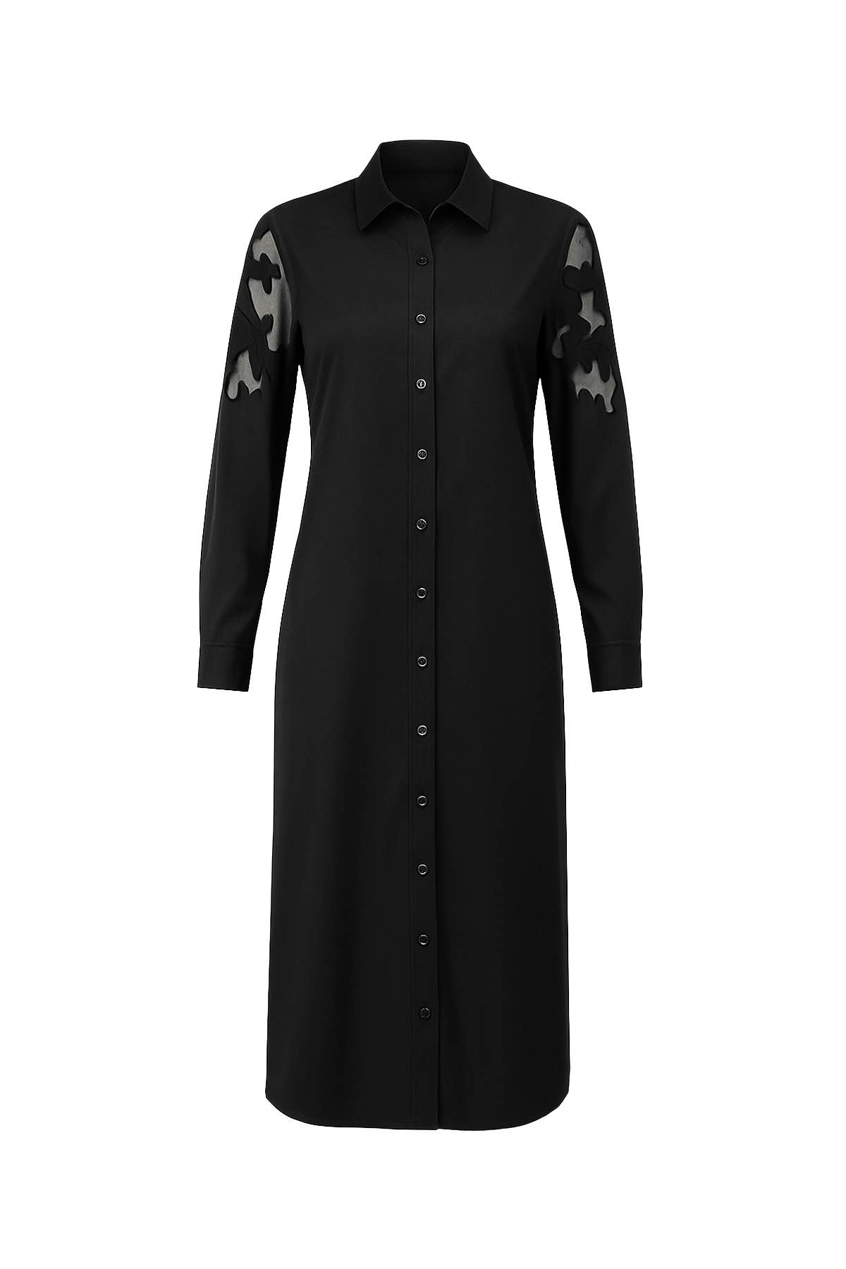 BLACK Possibilities Woven Shirt Dress With Mesh Cutout for wholesale on Faire0