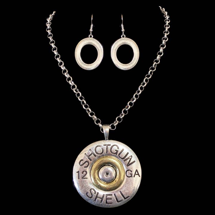 Shotgun Bullet Shell Pendant Necklace Earring Set for wholesale by Lunar Deer