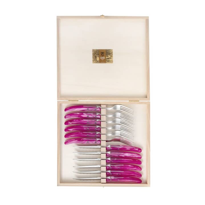 Coffret bois 12p berlingot 6 couteaux et 6 fourchettes pour la vente par Claude Dozorme France