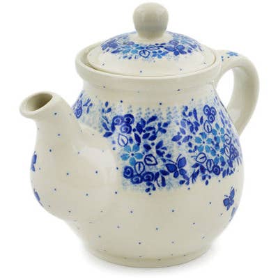 Tea or Coffee Pot 20 oz Delicate Blue Theme UNIKAT for wholesale by Polmedia Polish Pottery