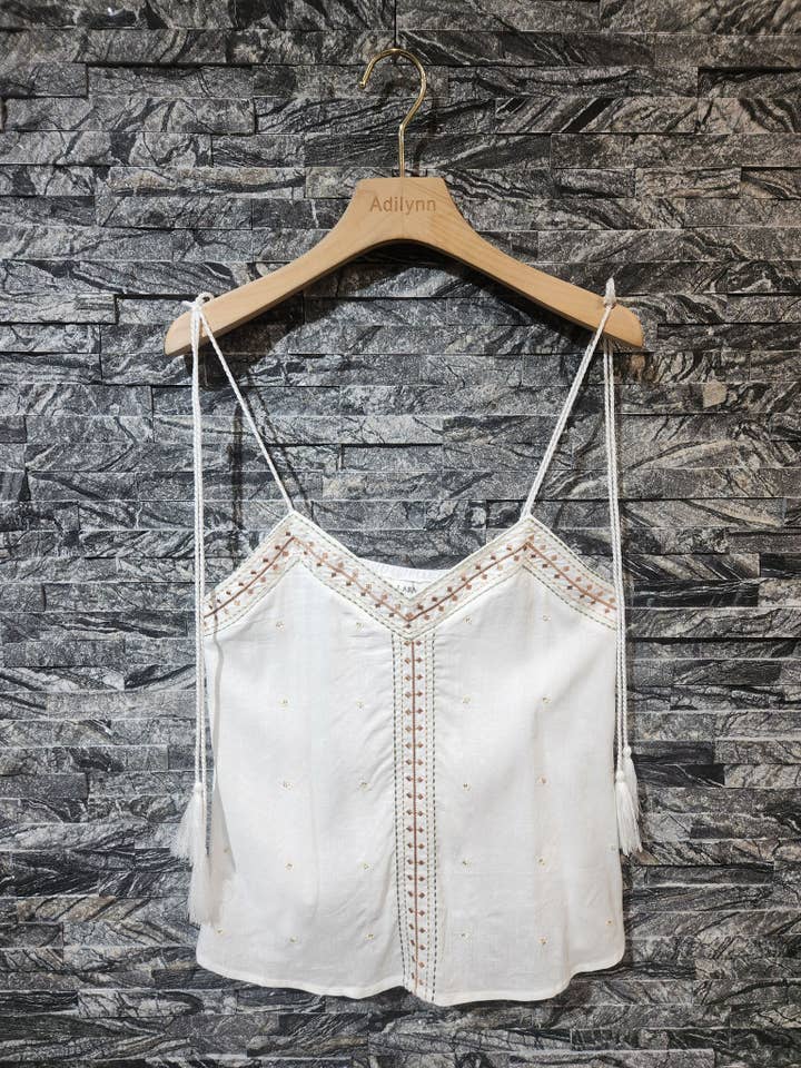 Embroidered top with adjustable drawstring straps MM6928 White for wholesale on Faire