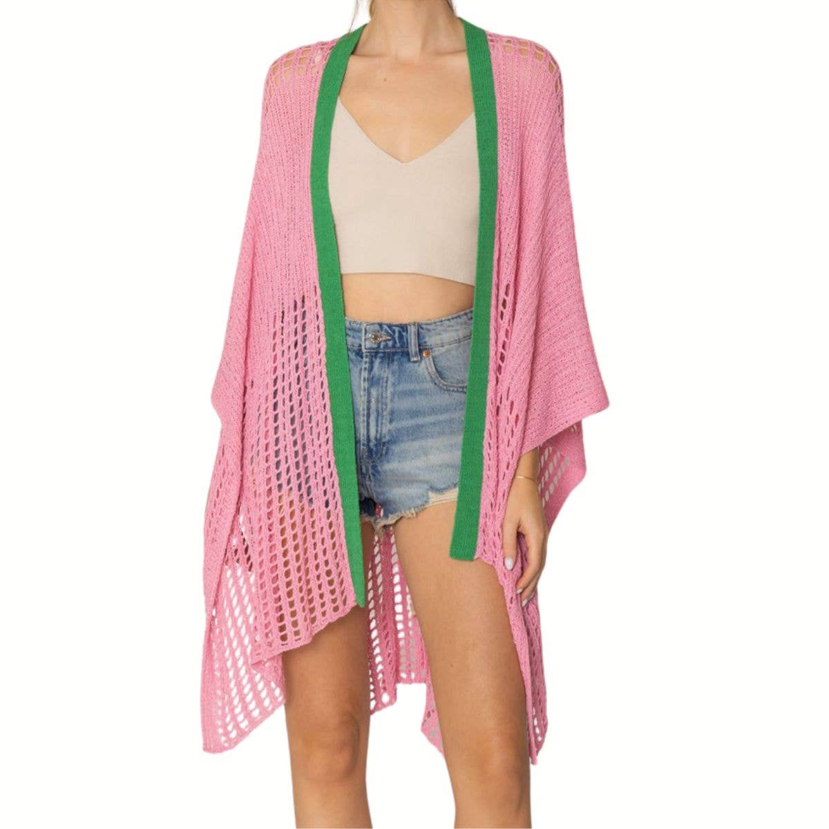 Ruana Kimono Pink and Green Crochet for Women for wholesale on Faire1