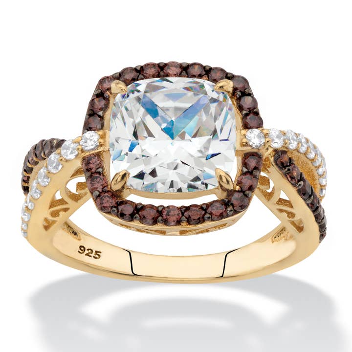 Cubic Zirconia Halo Ring 2.94 TCW in 14k Gold-plated Silver for wholesale by PalmBeach Jewelry