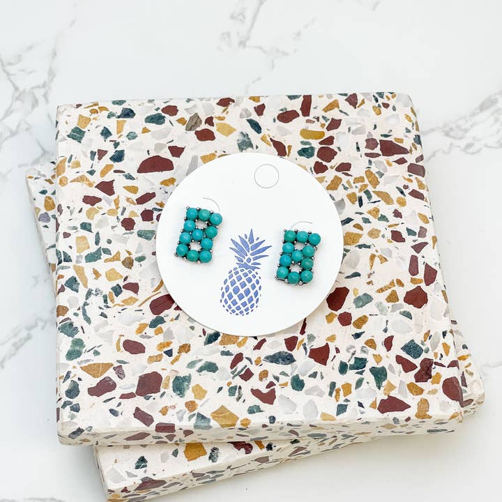 Prep Obsessed Wholesale - Wholesale Stud/Post Earrings - Semi-Precious Turquoise Initial Post Earrings