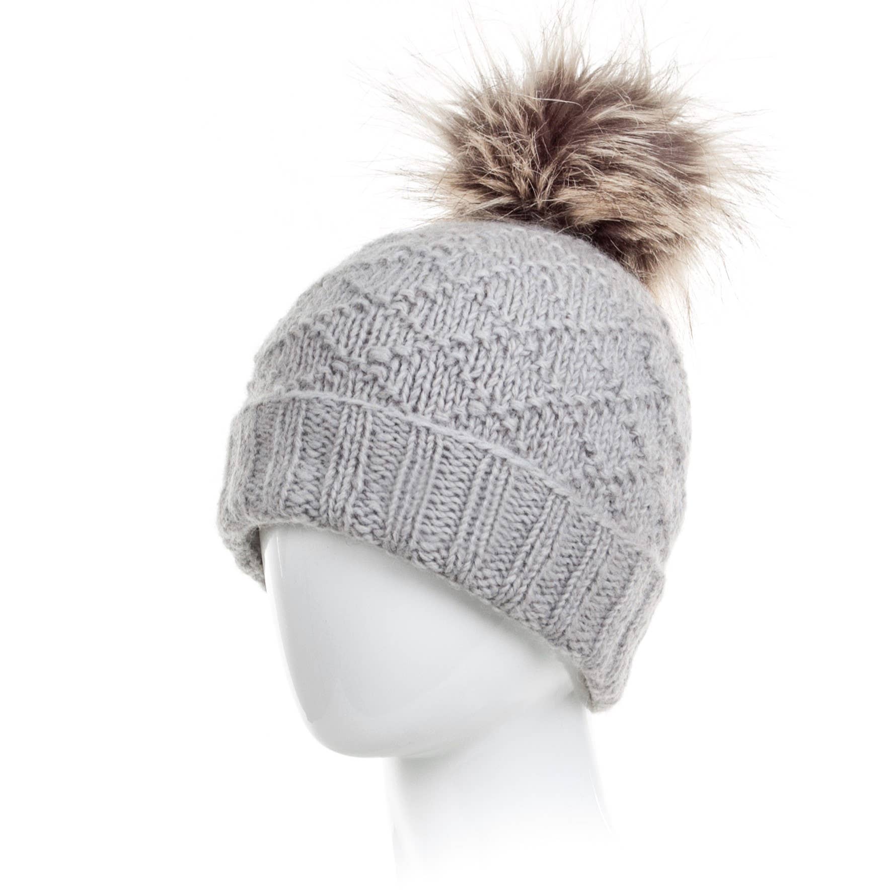 Lost Horizons Canada - Vente Bonnet – femme - Bonnet en laine Tiffany avec pompon en fausse fourrure et tricot texturé4