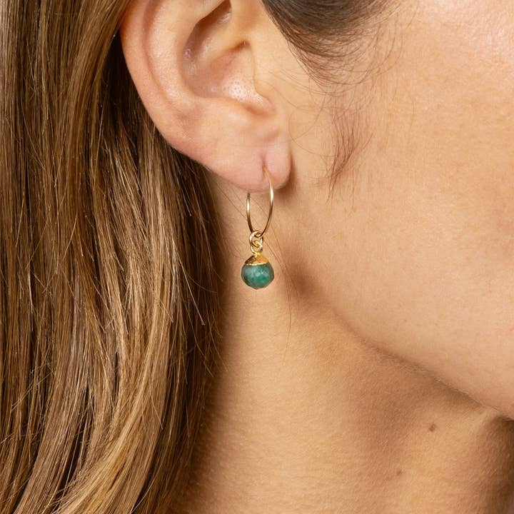 Emerald Mini Sphere Gold Earrings for wholesale by Soul & Little Rose